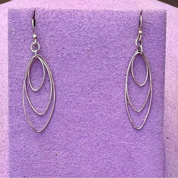 Vintage Sterling Silver Triple Hoop Dangle Earrings - Picture 1 of 4